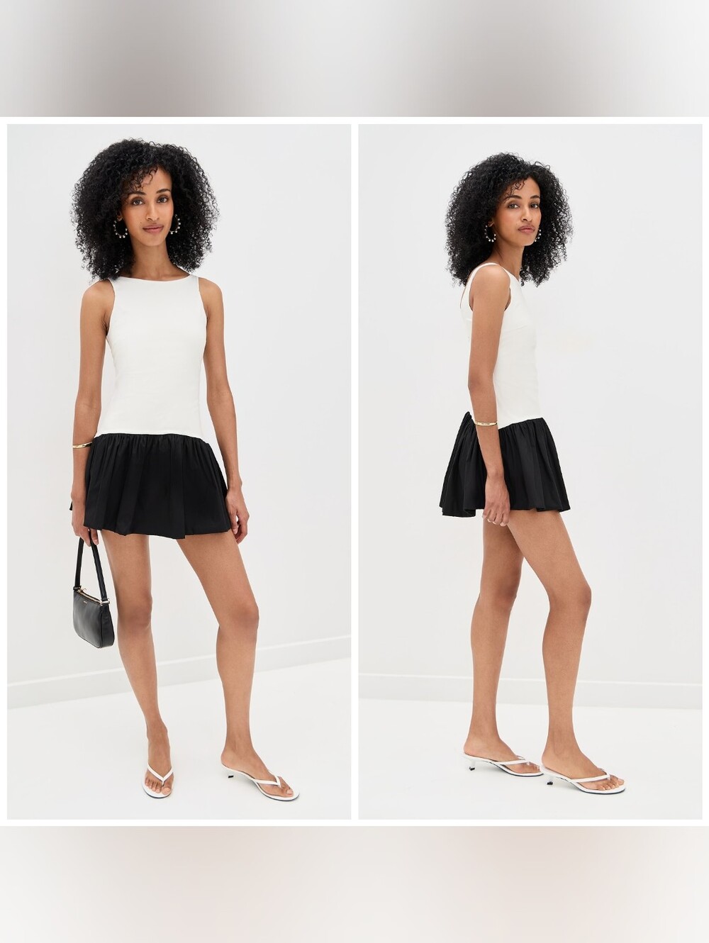 Peixoto Addison Mini Dress, Size Medium, Black & White, Drop Waist Mini, Cotton